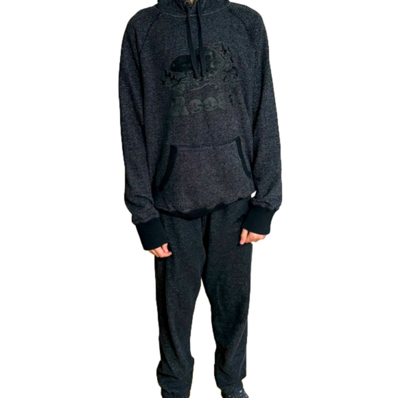 ROOTS Dark Grey Men’s Small Salt & Pepper 2 Piece Jogging Suit Hoodie Sweatpants - Picture 2 of 13